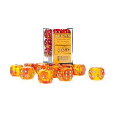 Gemini 16mm d6 Translucent Red-Yellow/gold Dice Block (12 dice)