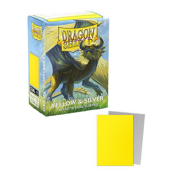 Dragon Shield Sleeves Standard DUAL- Matte Yellow & Silver (100 ct.) By Arcane Tinmen