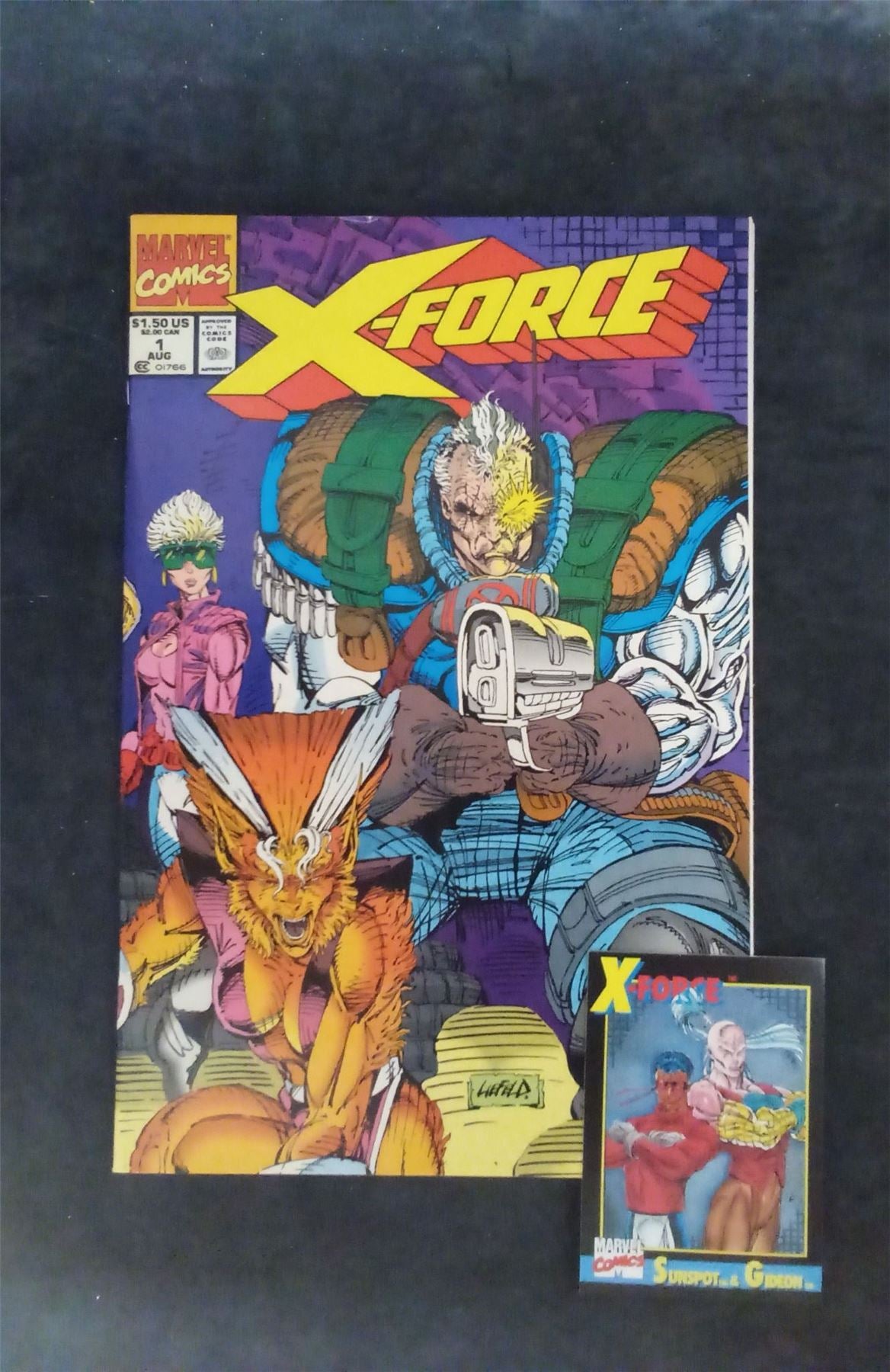 X-Force #1 with Sunspot&Gideon trading card 1991 marvel Comic Book