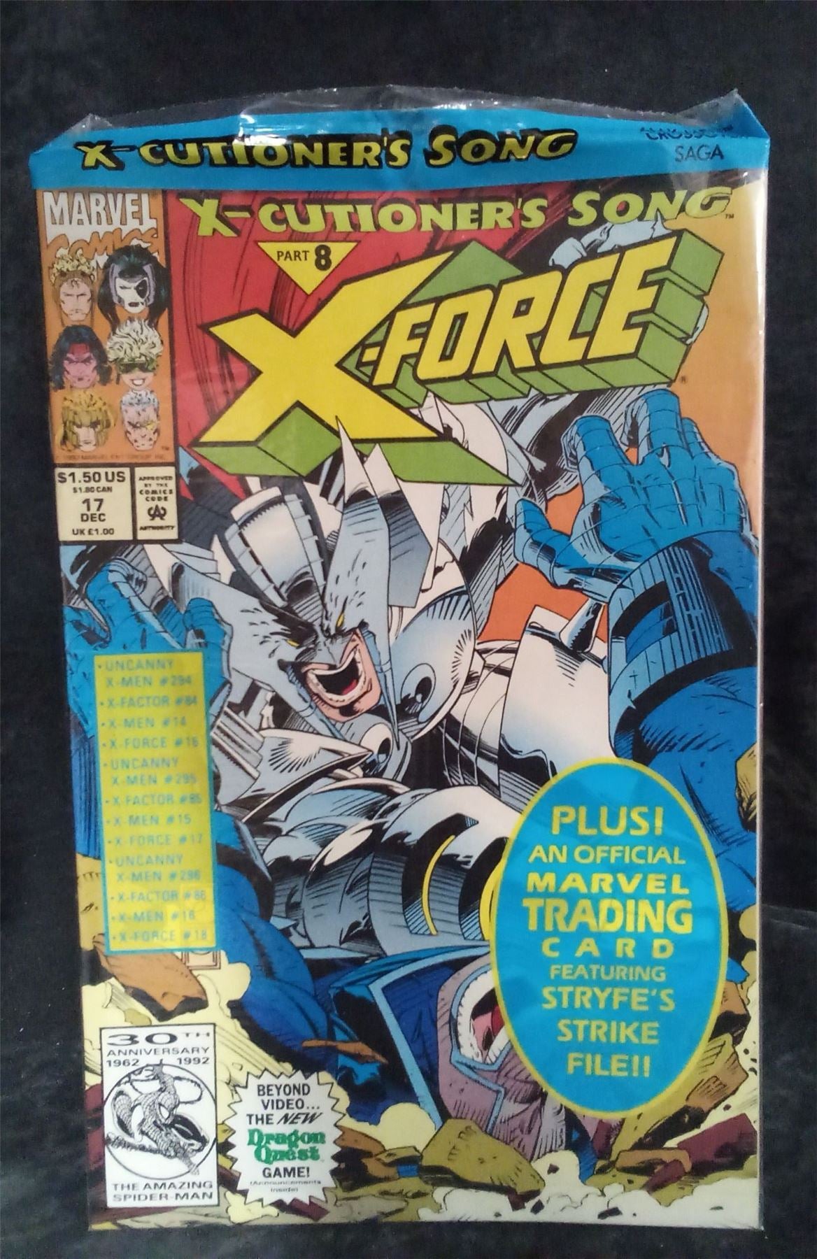 X-Force #17 *opened* W/ trading card 1992 Marvel Comics Comic Book