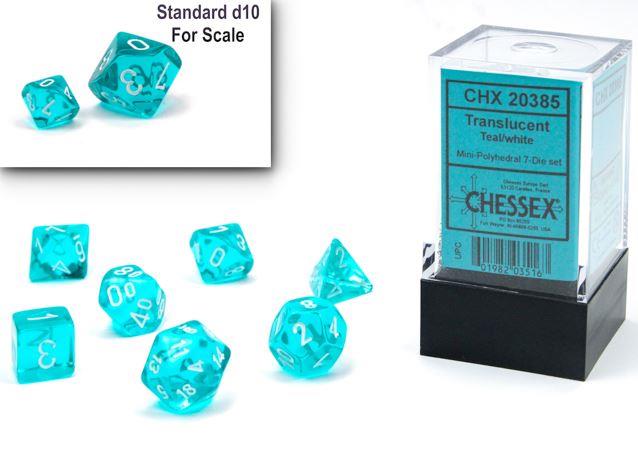 Chessex Mini 7 Die Dice Set Translucent Teal/White