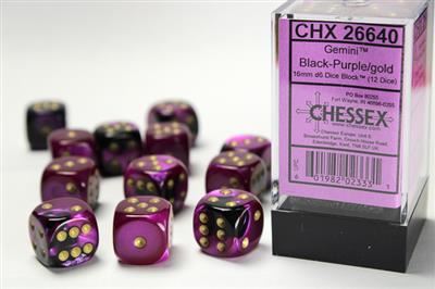 Gemini 16mm d6 Black-Purple/gold Dice Block (12 dice)