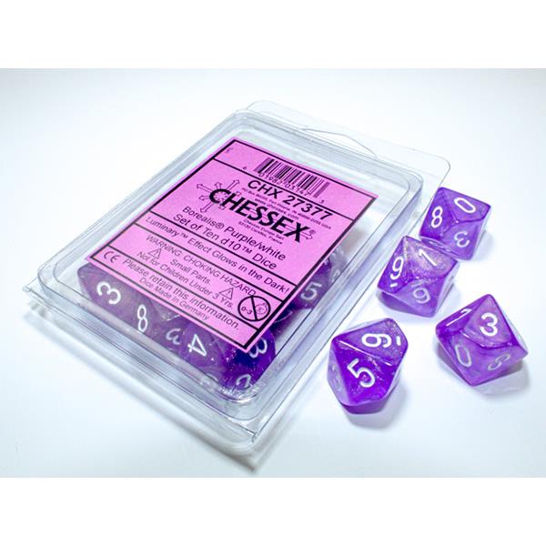 Chessex Dice Set 10 d10's - Borealis Purple/White