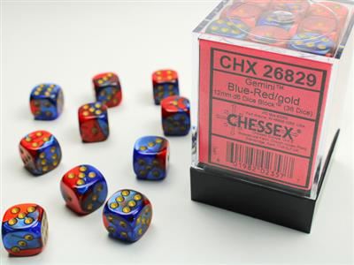 Gemini 12mm d6 Blue-Red/gold Dice Block (36 dice)