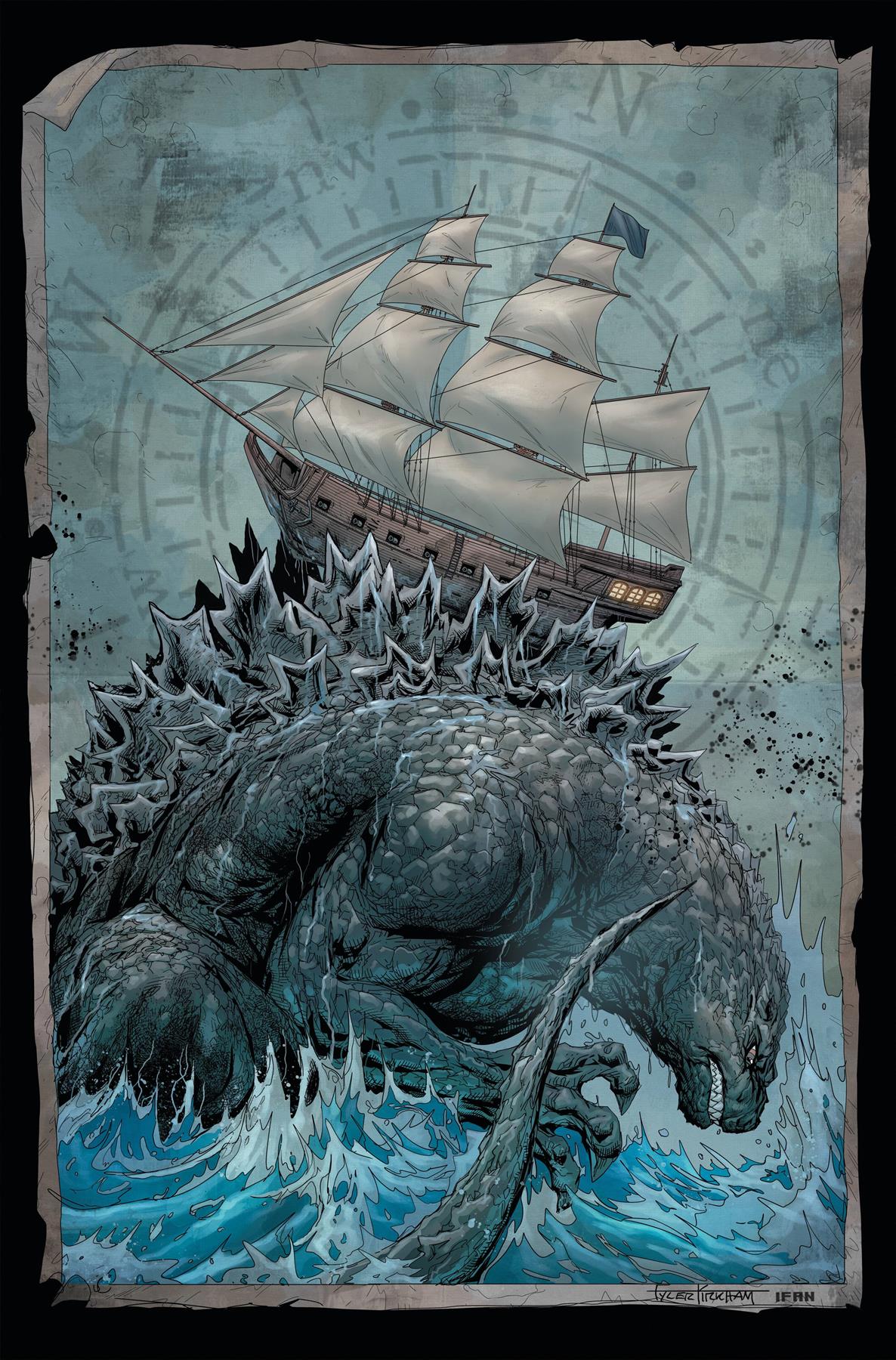 Godzilla Here There Be Dragons #1 Cvr C 10 Copy B&w Kirkham (Cvr C 10 Copy B&w Kirkham) Idw Publishing Comic Book 2023
