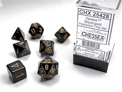 Opaque Polyhedral Black/gold 7-Die Set Chessex