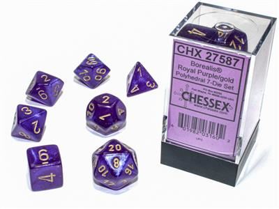 Borealis Polyhedral Royal Purple/gold Luminary 7-Die Set Chessex