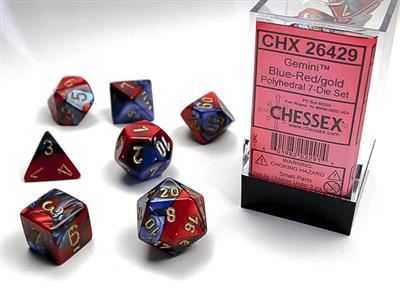 Gemini Polyhedral Blue-Red/gold 7-Die Set Chessex