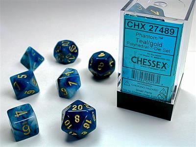 Phantom Polyhedral Teal/gold 7-Die Set Chessex
