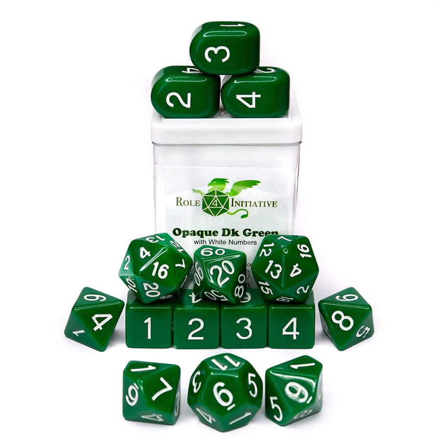 Roll 4 Initiative Dice Set - 15Pk Dk Green