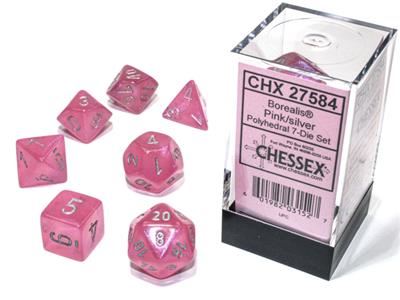 Borealis Polyhedral Pink/silver Luminary 7-Die Set Chessex