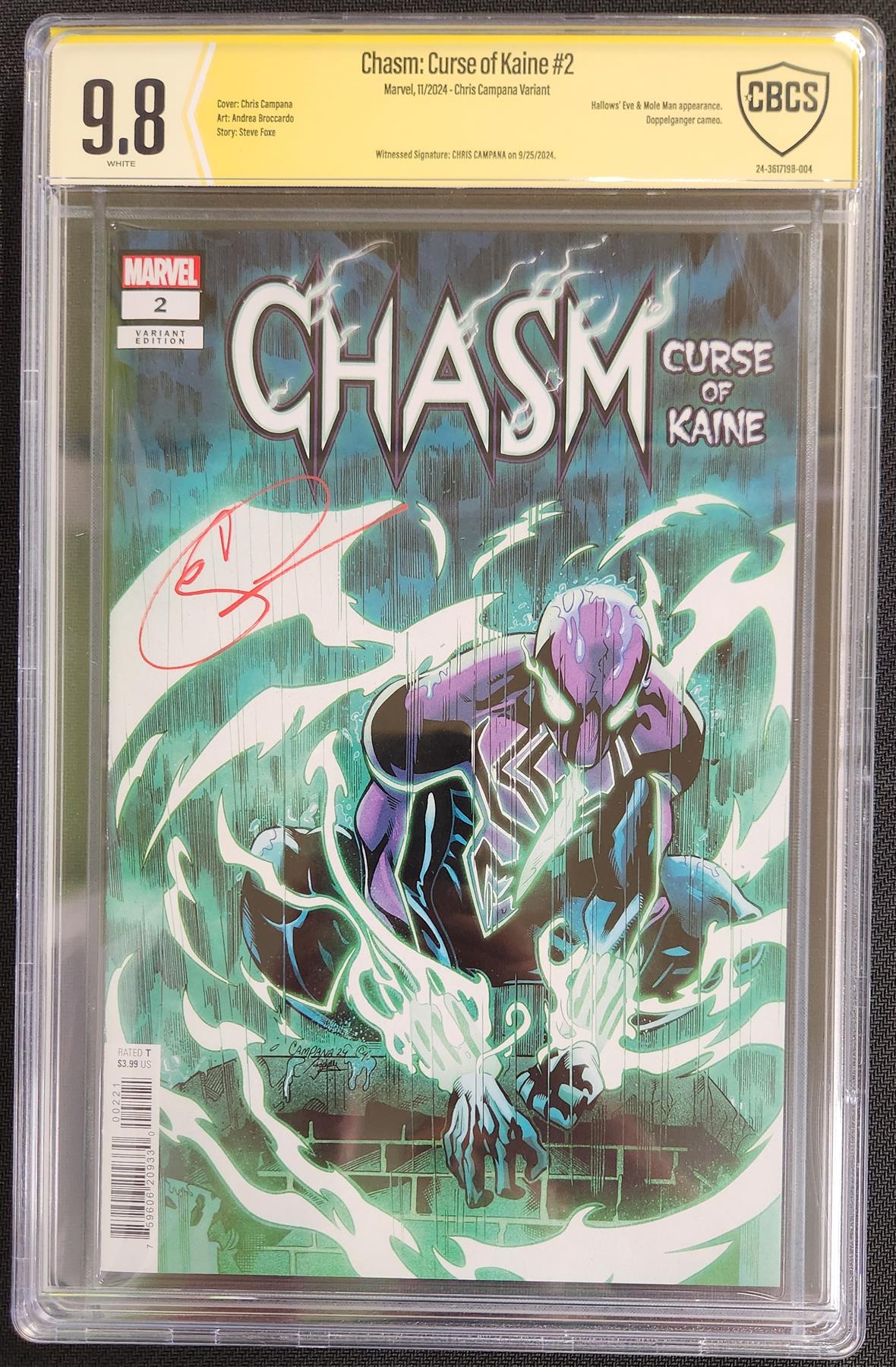 Chasm Curse of Kaine #2 Marvel 2024 CBCS Signature Series 9.8  Chris Campana Graded Comic Book