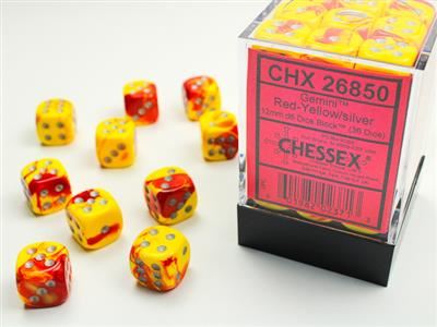 Gemini 12mm d6 Red-Yellow/silver Dice Block (36 dice)