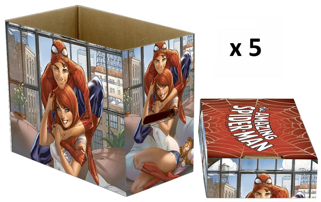 Marvel Comics Spider-Man & MJ Short Comic Storage Box- 5 Pack Bundle