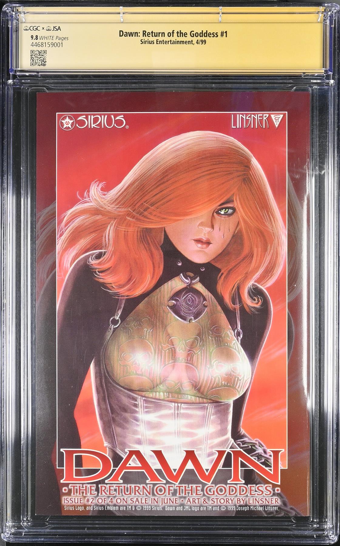 Dawn return of the Goddess #1 Signed Linsner CGC 9.8 Graded Comic Book