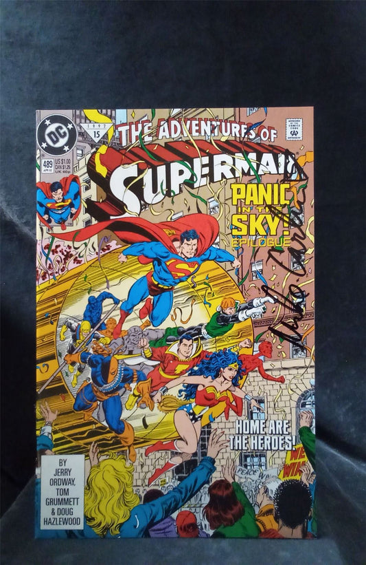 Adventures of Superman #489 signed by Mike Carlin 1992 DC Comics Comic Book