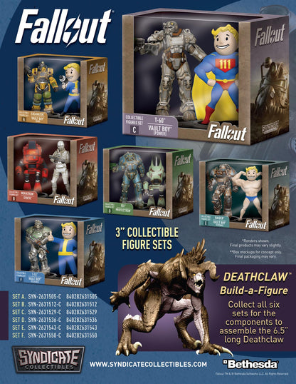 Fallout X01 & Protectron 3in Fig 2pk Deathclaw Baf