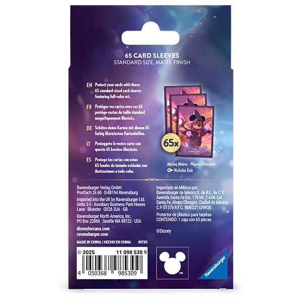 Card Sleeves Disney Lorcana Reign of Jafar- Mickey Mouse, Wayward Sorcerer 65ct By Ravensburger