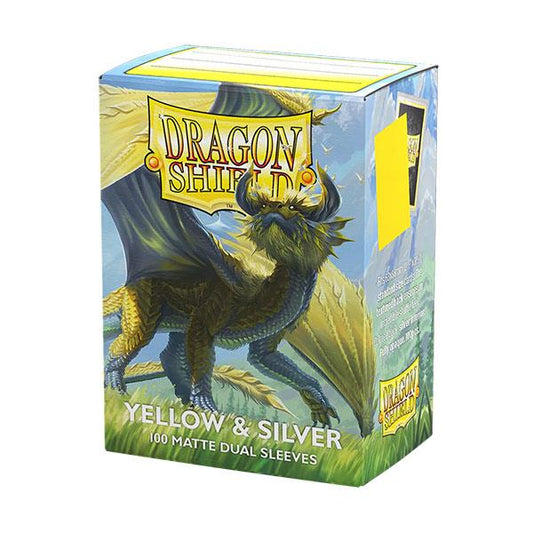 Dragon Shield Sleeves Standard DUAL- Matte Yellow & Silver (100 ct.) By Arcane Tinmen