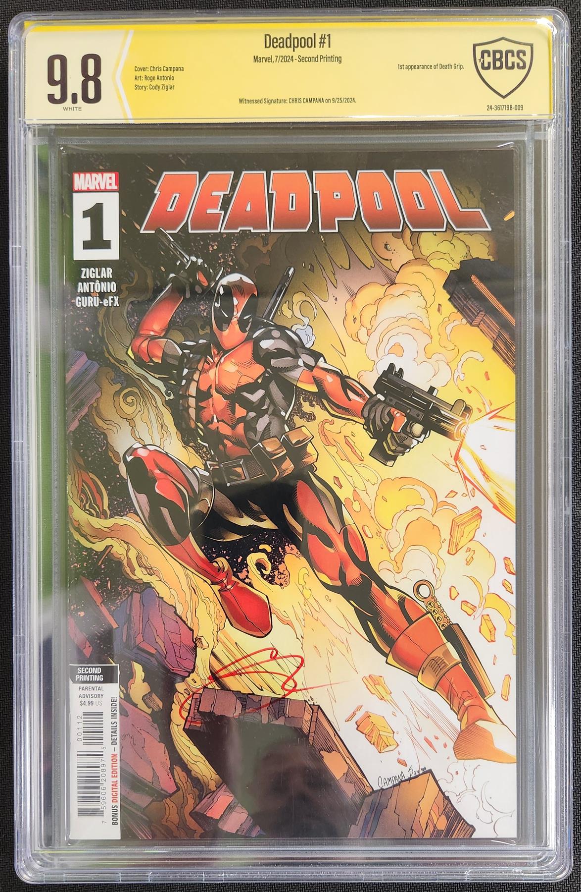 Deadpool #1 2nd Ptg Marvel 2024 CBCS Signature Series 9.8  Chris Campana Graded Comic Book