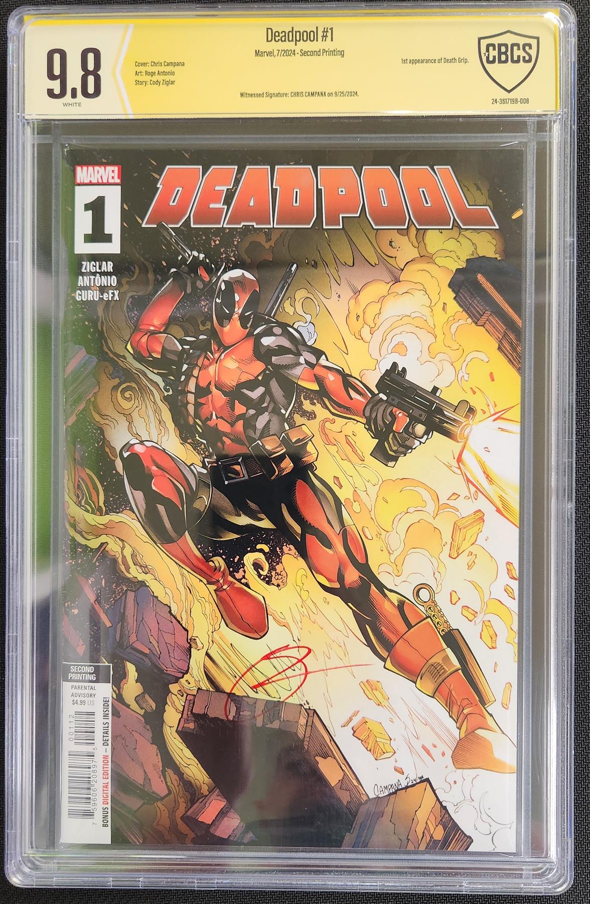 Deadpool #1 2nd Ptg Marvel 2024 CBCS Signature Series 9.8  Chris Campana Graded Comic Book