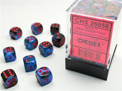 Gemini 16mm d6 Black-Pink/white Dice Block (12 dice)