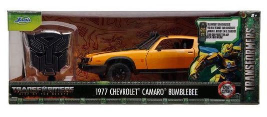 Hollywood Rides Transformers Rise of the Beasts Bumblebee 1977 Camaro 1:24 Scale Die-Cast Metal Vehicle with Badge Action Figure by Jada Toys