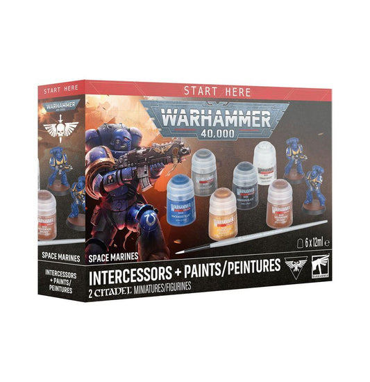 Warhammer 40k- Start Here: Space Marines Intercessors  + Paints Set 60-11 by Games Workshop