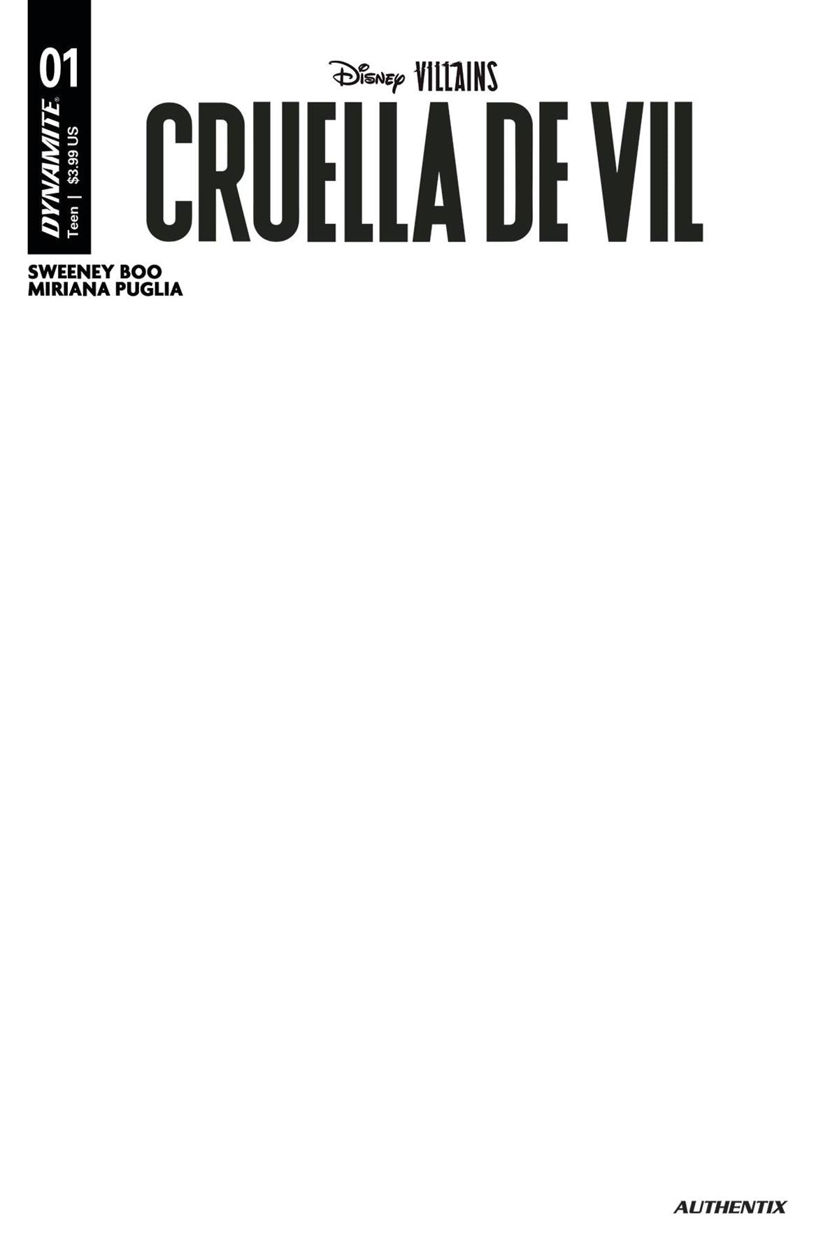 Disney Villains Cruella De Vil #1 Cvr E Blank Authentix Dynamite Comic Book