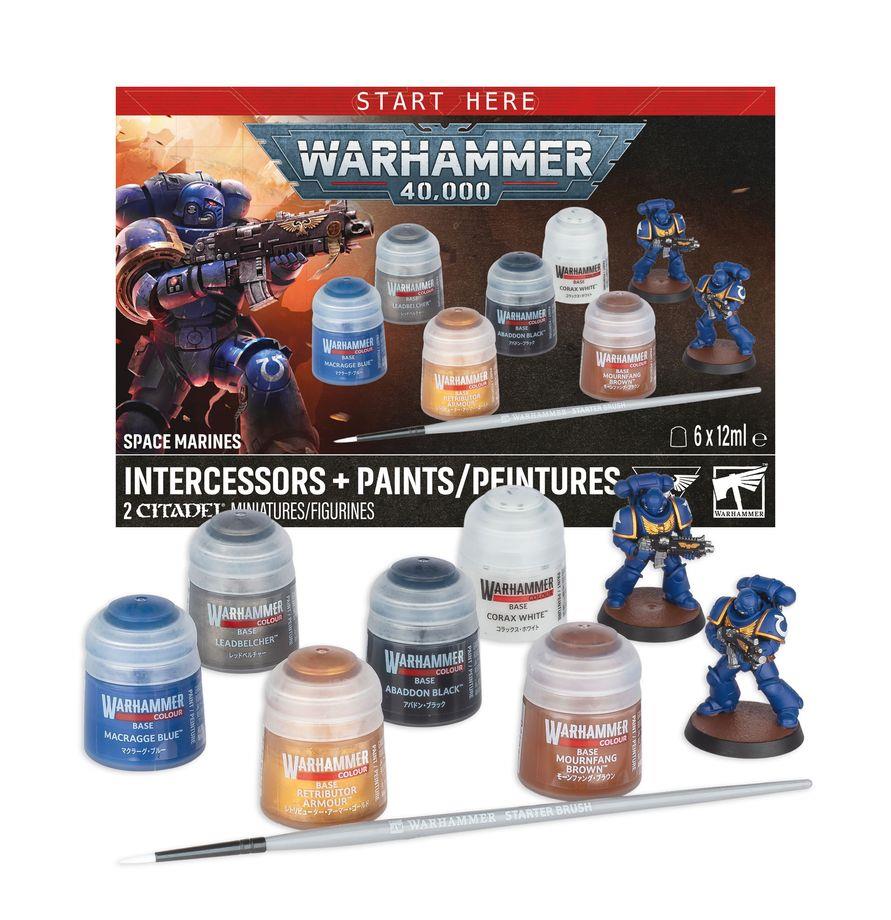 Warhammer 40k- Start Here: Space Marines Intercessors  + Paints Set 60-11 by Games Workshop