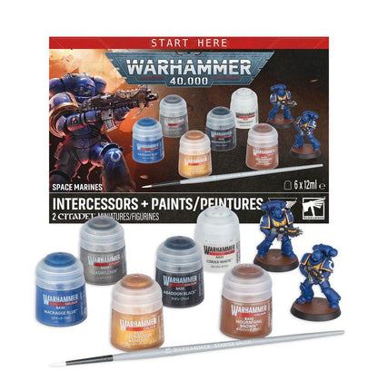 Warhammer 40k- Start Here: Space Marines Intercessors  + Paints Set 60-11 by Games Workshop