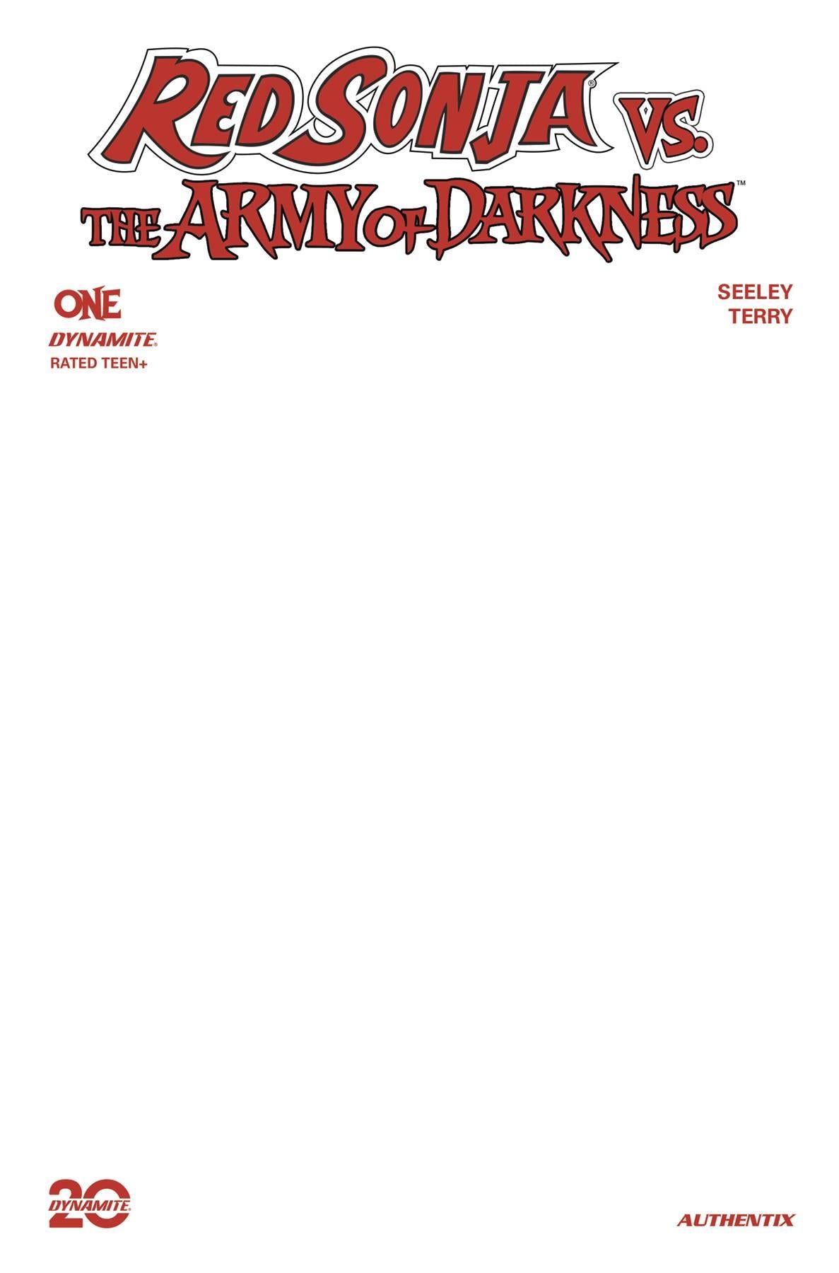 Red Sonja Vs Aod #1 Cvr G Blank Authentix Dynamite Comic Book