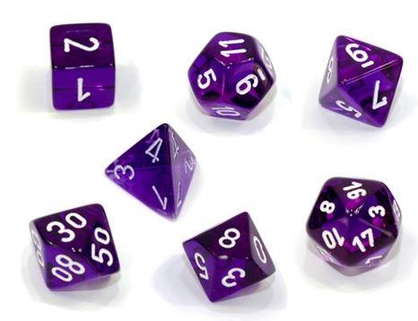Chessex Mini 7 Die Dice Set Translucent Purple/White