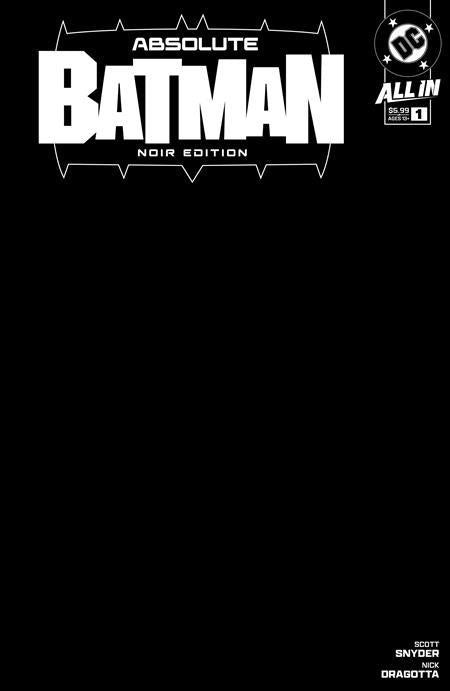 Absolute Batman Noir Edition #1 (one Shot) Cvr B Black Blank Card Stock Var DC Comics Comic Book