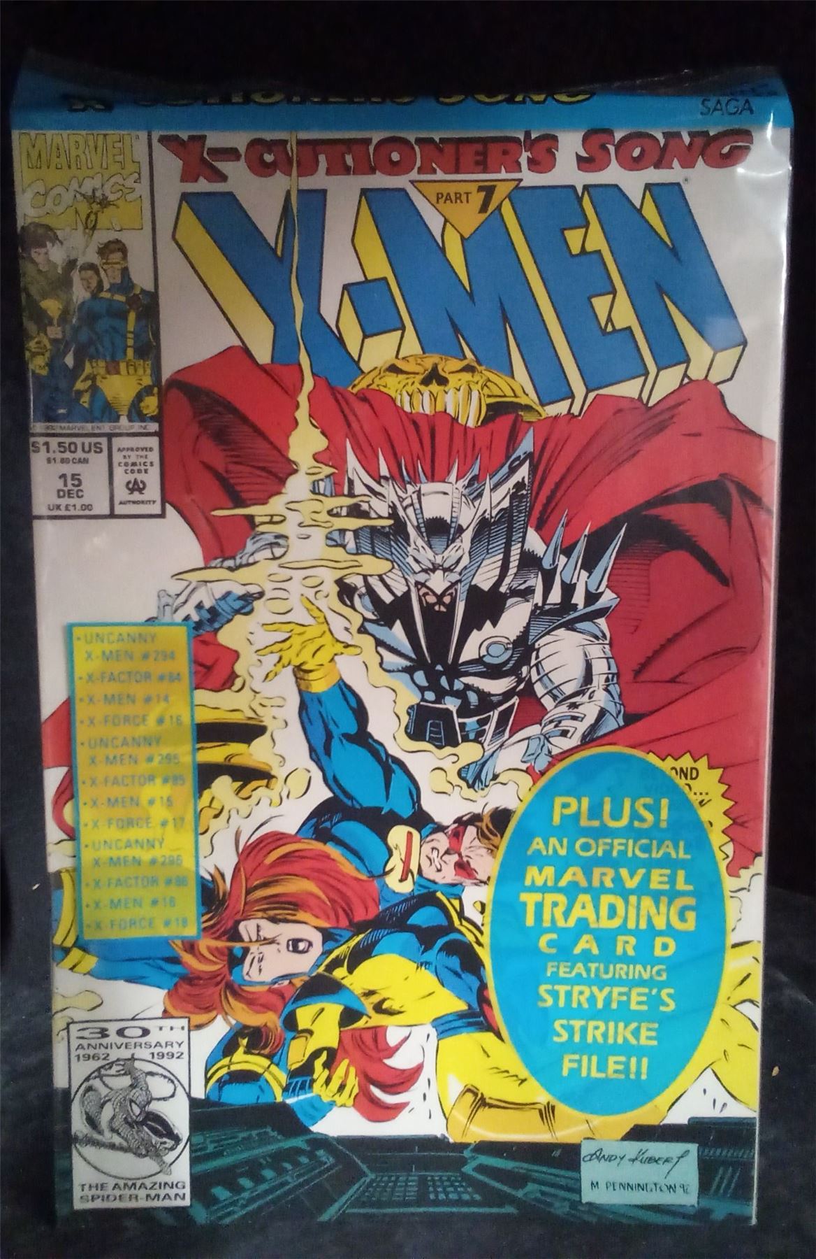 X-Men #15 *Opened* w/trading card 1992 Marvel Comics Comic Book