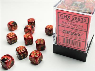 Gemini 12mm d6 Black-Red/gold Dice Block (36 dice)