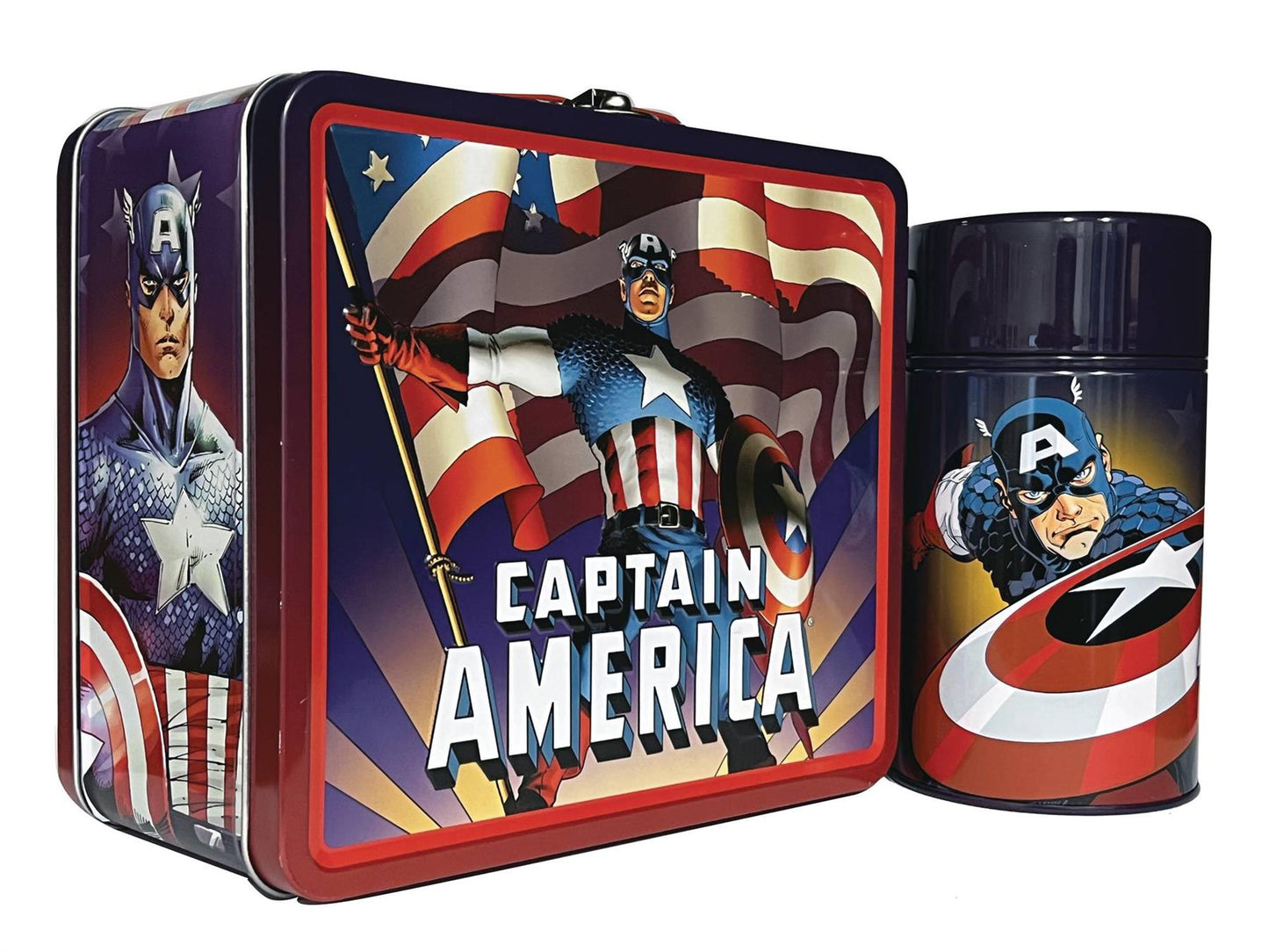 Tin Titans Captain America Px Lunch Box W/beverage Container