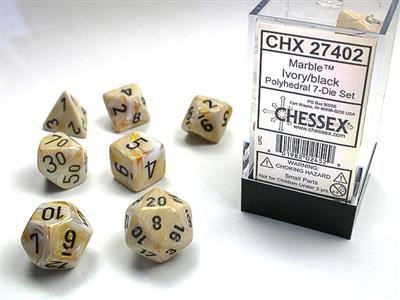 Marble Polyhedral Ivory/black 7-Die  Chessex