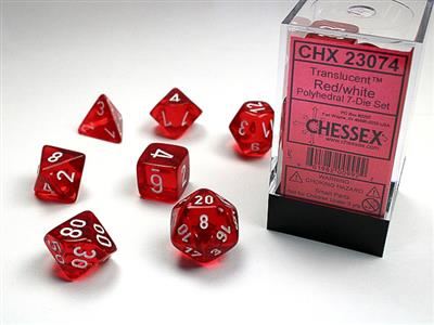 Translucent Polyhedral Red/white 7-Die Set Chessex