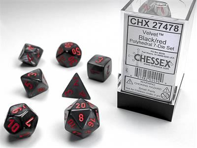 Velvet Polyhedral Black/red 7-Die Set Chessex