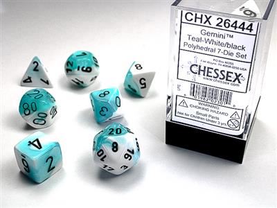 Gemini Polyhedral Teal-White/black 7-Die Set Chessex