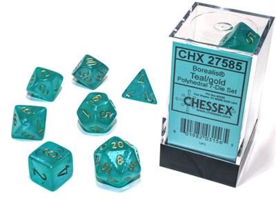 Borealis Polyhedral Teal/gold Luminary 7-Die Set Chessex