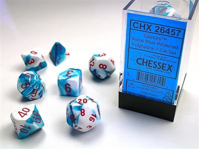 Gemini Polyhedral Astral Blue-White/red 7-Die Set Chessex