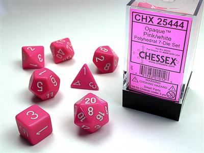 Opaque Polyhedral Pink/white 7-Die Set Chessex