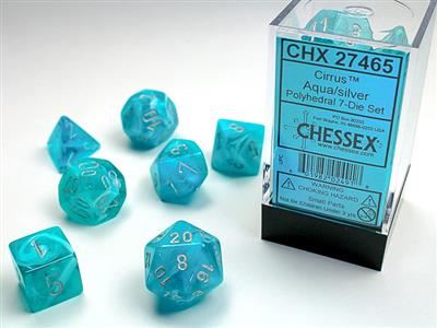 Cirrus Polyhedral Aqua/silver 7-Die Set Chessex
