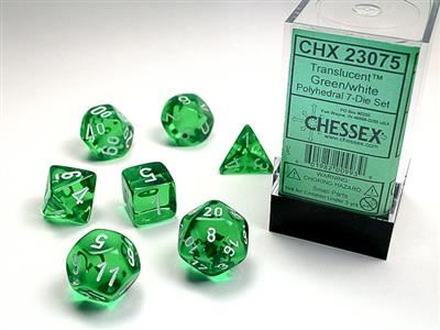 Translucent Polyhedral Green/white 7-Die Set Chessex