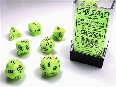 Vortex Polyhedral Bright Green/black 7-Die Set Chessex