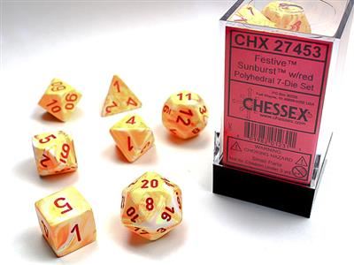 Festive Polyhedral Sunburst/red 7-Die Set Chessex
