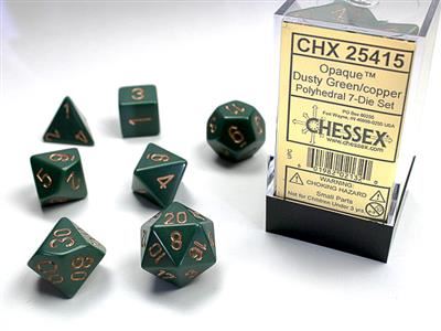Opaque Polyhedral Dusty Green/copper 7-Die Set Chessex