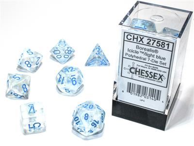 Borealis Polyhedral Icicle/light blue Luminary 7-Die Set Chessex